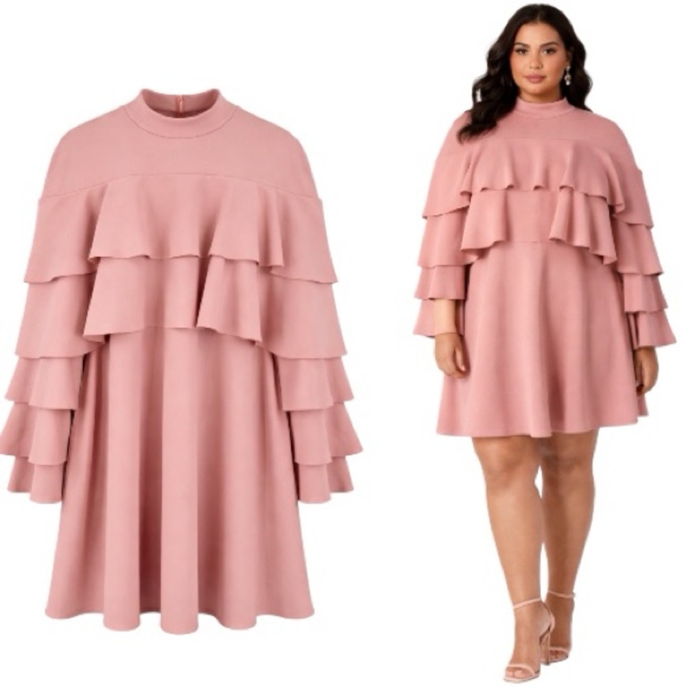 Club London Pink Ruffle Tiered Mini Dress Plus Size 24 US 6XL